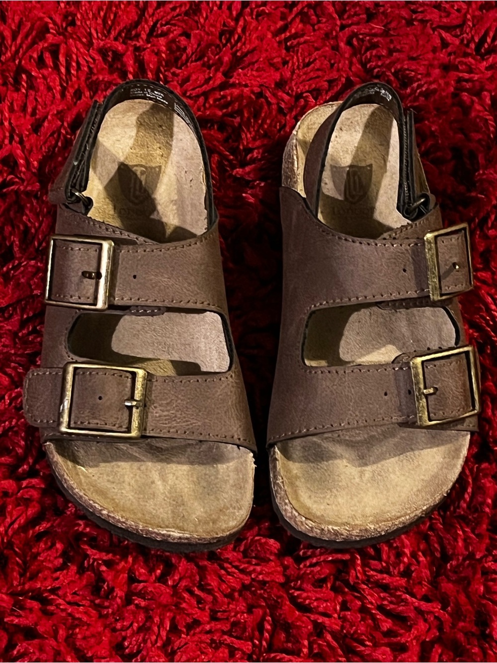 Brown Double-Buckle Kids Sandals boys size 12